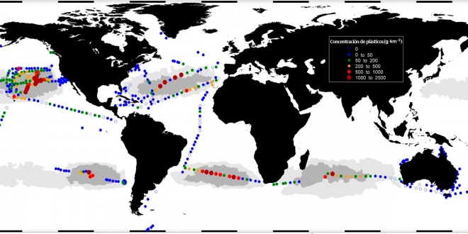 Distribución de residuos plásticos en los océanos